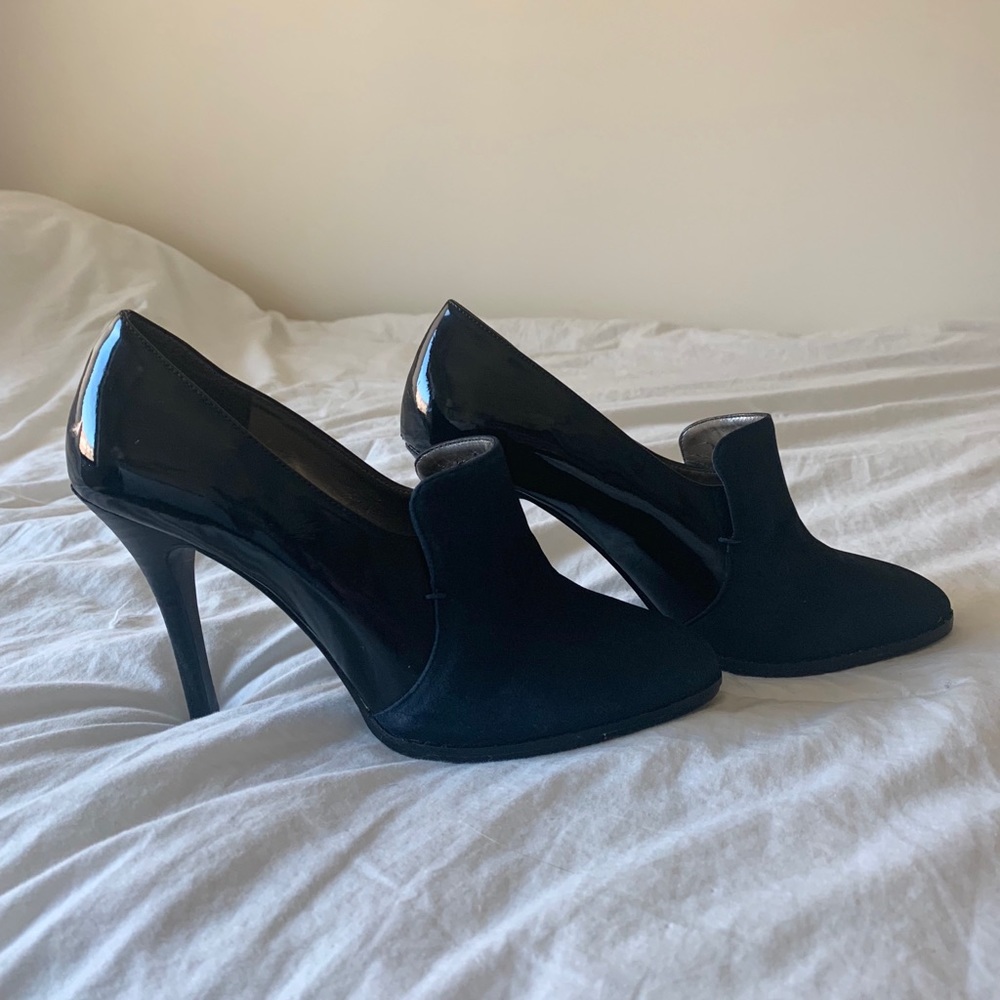 Suede/patent heels